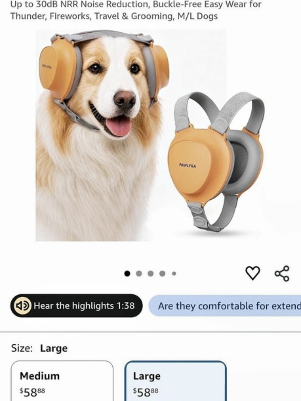 PAWLYRA Premium Dog Ear Muffs Noise Protection Orange & Gray Large